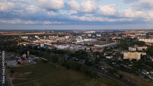 City block. Multi-storey buildings. City landscape at sunrise. Aerial photography.