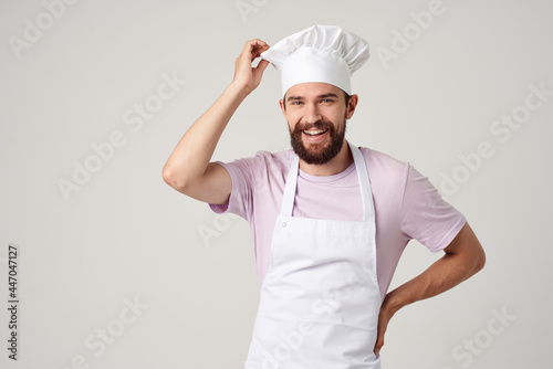 bearded male chef in uniform emotions kitchen professional