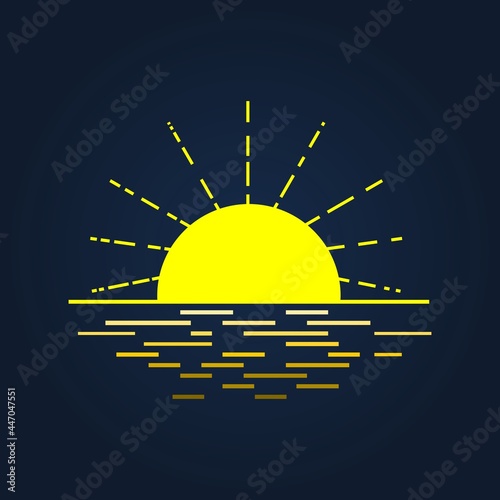 the sun shines on the surface of the seawater. Vector logo design template and illustration with minimal lines. Aesthetics icon.