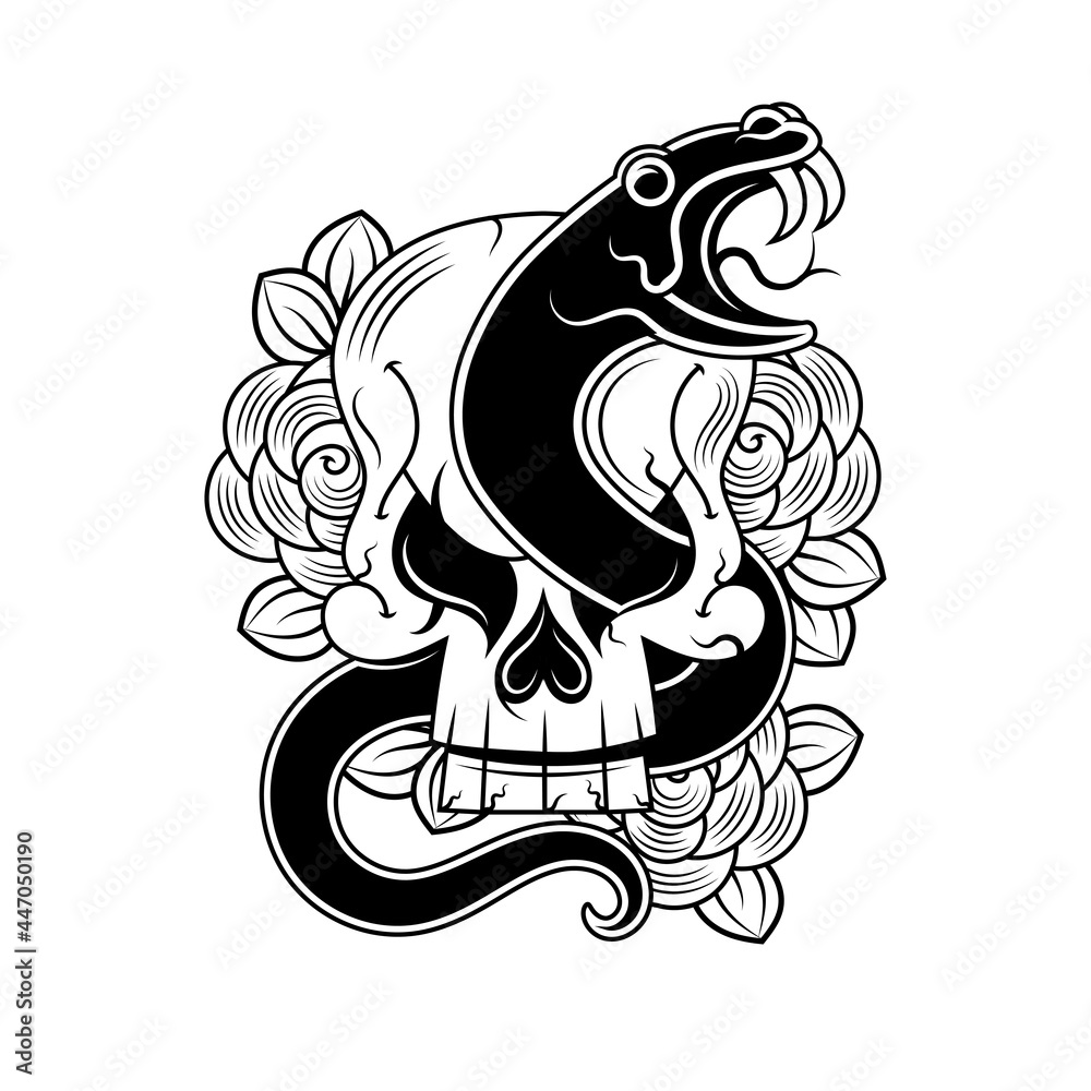 vector snake and skull tattoo design with banner