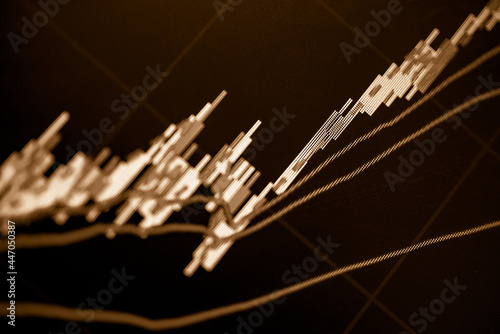 Candlestick chart in financial stock market on digital number background. Forex trading graphic design and Stock market trading trend as concept.