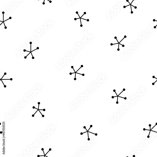 Seamless abstract pattern with black hand drawn childish stars on white background.