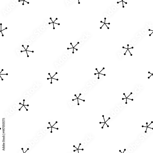 Seamless abstract pattern with black hand drawn childish stars on white background.