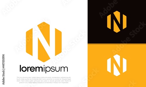 Initials N logo design. Innovative high tech logo template. Template label for blockchain technology. 