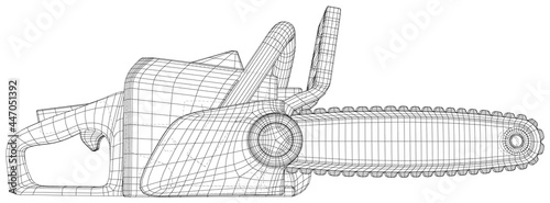 Chainsaw gasoline cutter machinery technology. EPS10 format. Wire-frame Vector created of 3d.
