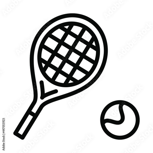 Tennis flat line icon. Tennis racket and ball ,equipments for game sport. Outline sign for mobile concept and web design, store