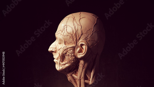 Tableau sur toile Human Ecorche Flayed Head Face Anatomical Musculature Display Halloween Sculptur