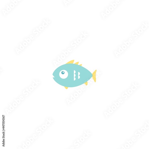 blue funny fish flat icon isolated on white. Vector illustration.