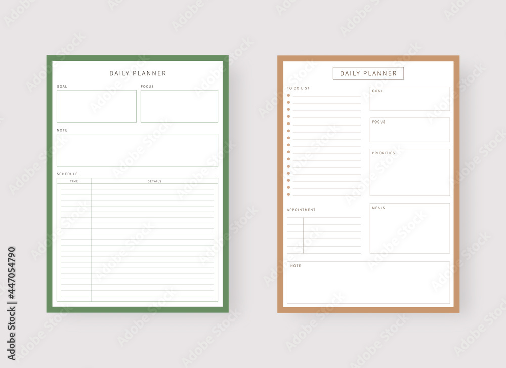 Modern planner template set. Set of planner and to do list. Daily planner template. Vector illustration. Modern planner template set. Set of planner and to do list. Daily planner template. Vector illustration.
