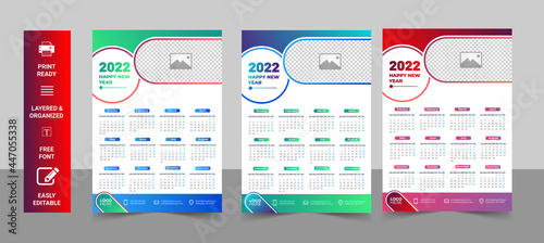 2022 wall calendar template design in editable illustrator vector file
