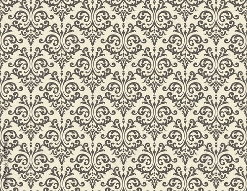 Damask seamless vector pattern. Classic vintage brown ornament, royal victorian geometric seamless pattern for wallpaper, textile, packaging. Floral baroque pattern