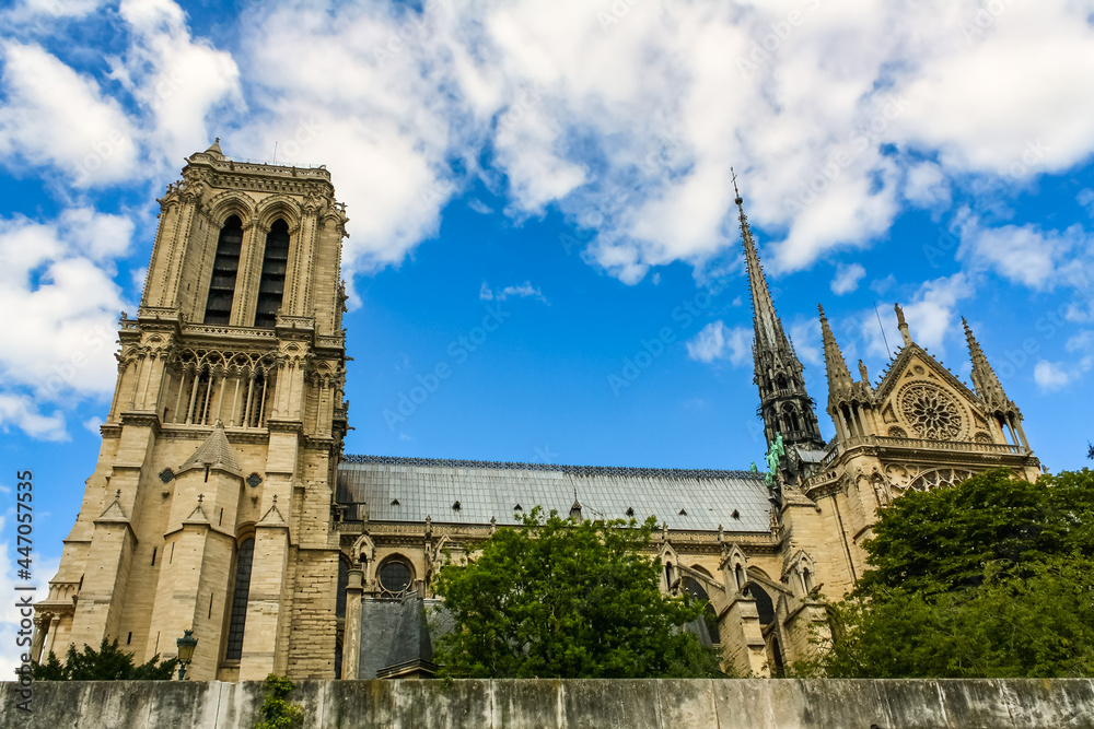 Side of Notre Dame Cathedral in Paris before the fire. Side of Notre Dame Cathedral in Paris before the fire.