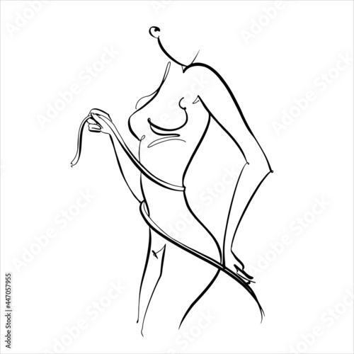 A sporty body. Linear art. A beautiful girl is drawn with one line. Fitness. Vector
