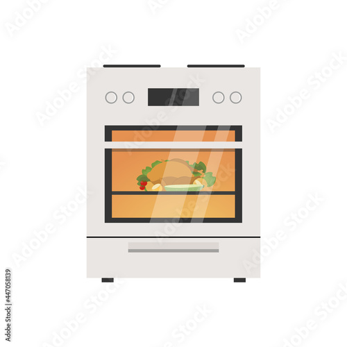 Kitchen stove flat vector illustration. Preparing food, cooking.