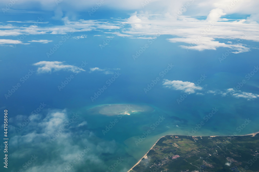 Fototapeta premium Aerial seascape view from airplane, Phuket