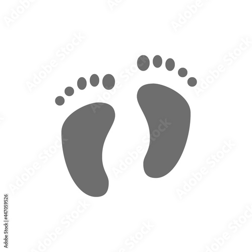 Vector baby feet, human footprints grey icon.