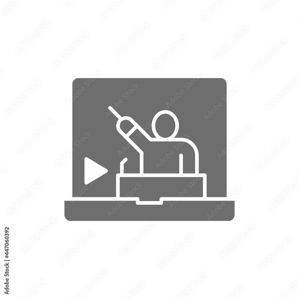 Online video presentation grey icon. Isolated on white background