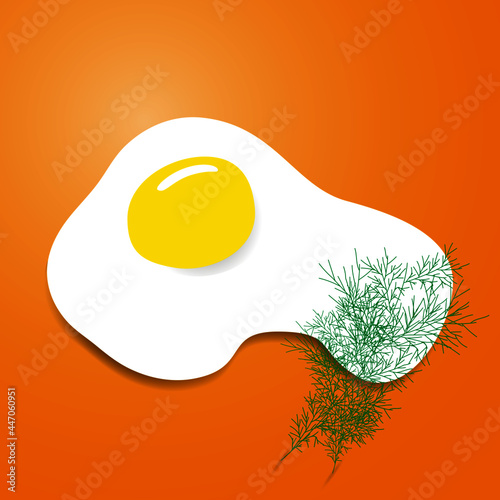 scrambled eggs with dill on an orange background