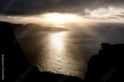 View at sunset of the Barents Sea from Nordkapp on Mageroya Island. Norway. photo