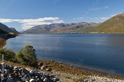 View of the coast and fjords of the Norway Sea, near Talvik town. Norway. photo