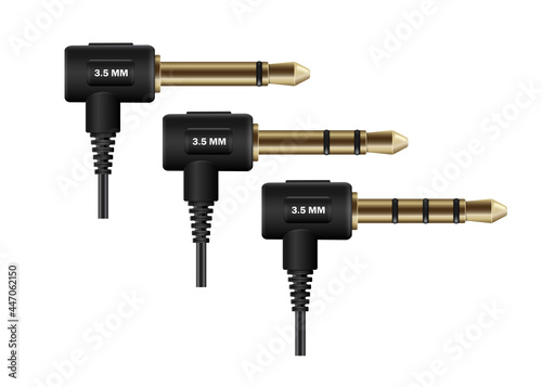 3 types of headphone plug cables, one-ring, two-ring, and three-ring,3.5 mm. 3 types adapter cable 90 degree elbow