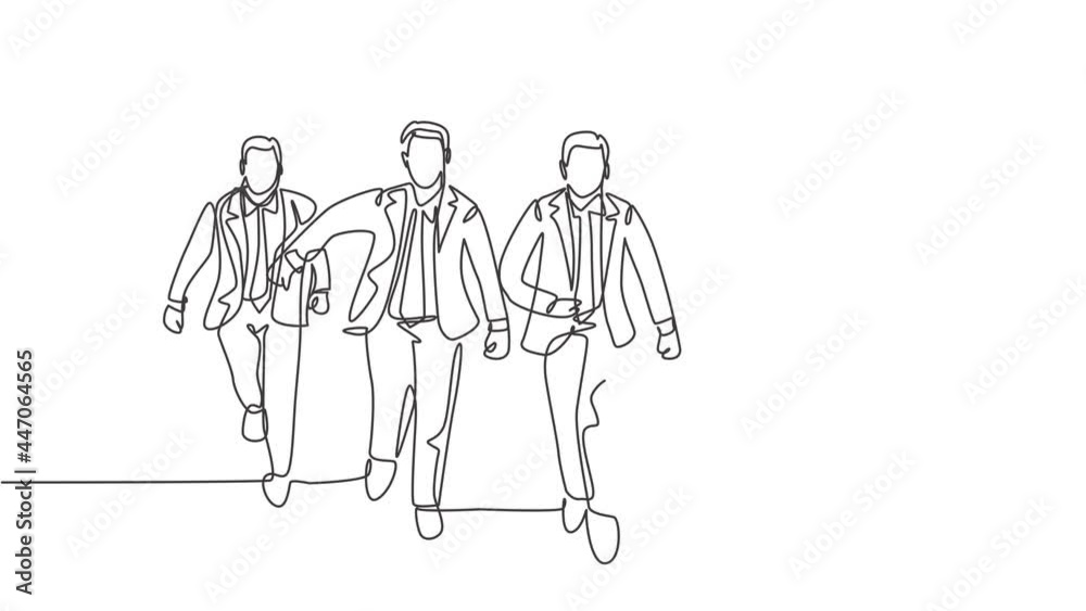 Animation of one line drawing of male managers wearing suit doing sprint race at the running track to reach finish line. Business sprint race concept single line self draw animated. Full length motion Animation of one line drawing of male managers wearing suit doing sprint race at the running track to reach finish line. Business sprint race concept single line self draw animated. Full length motion