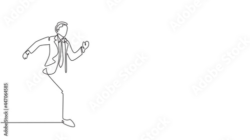 Wallpaper Mural Animated self drawing of continuous line draw young happy businessman opens his hands after running cross the finish line, from side view. Business race concept. Full length one line animation. Torontodigital.ca