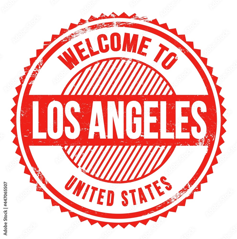 WELCOME TO LOS ANGELES - UNITED STATES, words written on light red stamp WELCOME TO LOS ANGELES - UNITED STATES, words written on light red stamp