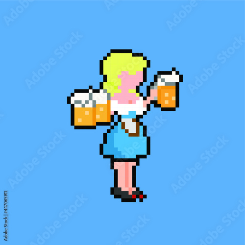 october fest waitress with pixel art style
