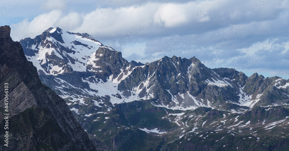 The mountains of the Ossola Valley at sunset, inside the Alpe Veglia - Devero Natural Park, near the town of Baceno, Italy - July 2021.