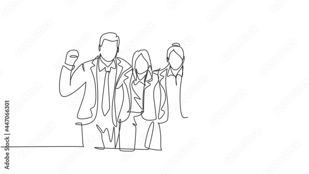 Animated self drawing of continuous line draw young happy male female manager standing together hugging each other to show their unity bonding. Friendship concept. Full length single line animation. Animated self drawing of continuous line draw young happy male female manager standing together hugging each other to show their unity bonding. Friendship concept. Full length single line animation.