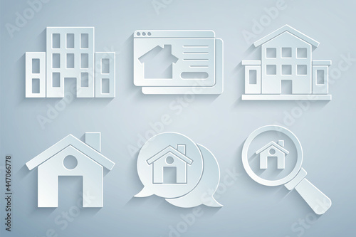 Set Real estate message house, House, Search, Online real and icon. Vector