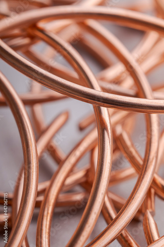 Copper wire non-ferrous metals  product metalworking industry. Abstract metal shapes.