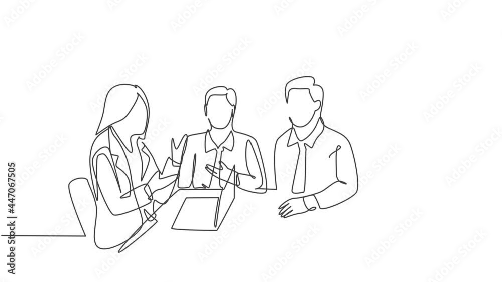 Self drawing animation of one single line draw female trainer coaching about business plan business organization to CEO at office. Business training concept continuous line. Full length animated. Self drawing animation of one single line draw female trainer coaching about business plan business organization to CEO at office. Business training concept continuous line. Full length animated.