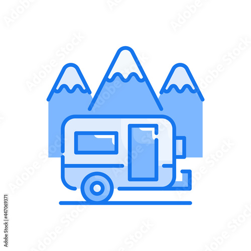 Camper vector blue colours icon style illustration. EPS 10 file