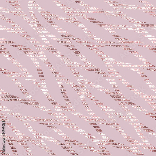 Rose gold seamless pattern. Glitter background for print. Pink texture with effect marble metallic foil. Repeated glam design. Repeating sparkle pattern. Modern glitter wallpaper, gift wrapper. Vector