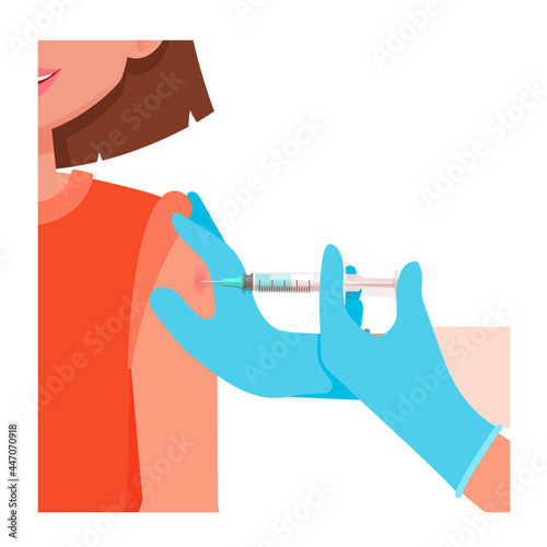 Woman getting flu shot. Seasonal vaccination concept. Vector illustration