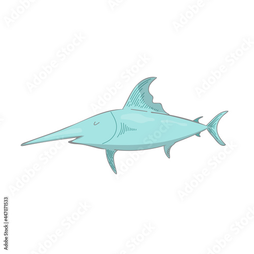 illustration of a swordfish, isolated on white. doodle , line. sketch, sea animal. Book illustration, t shirt graphics. coloring line vector design isolated black on white background