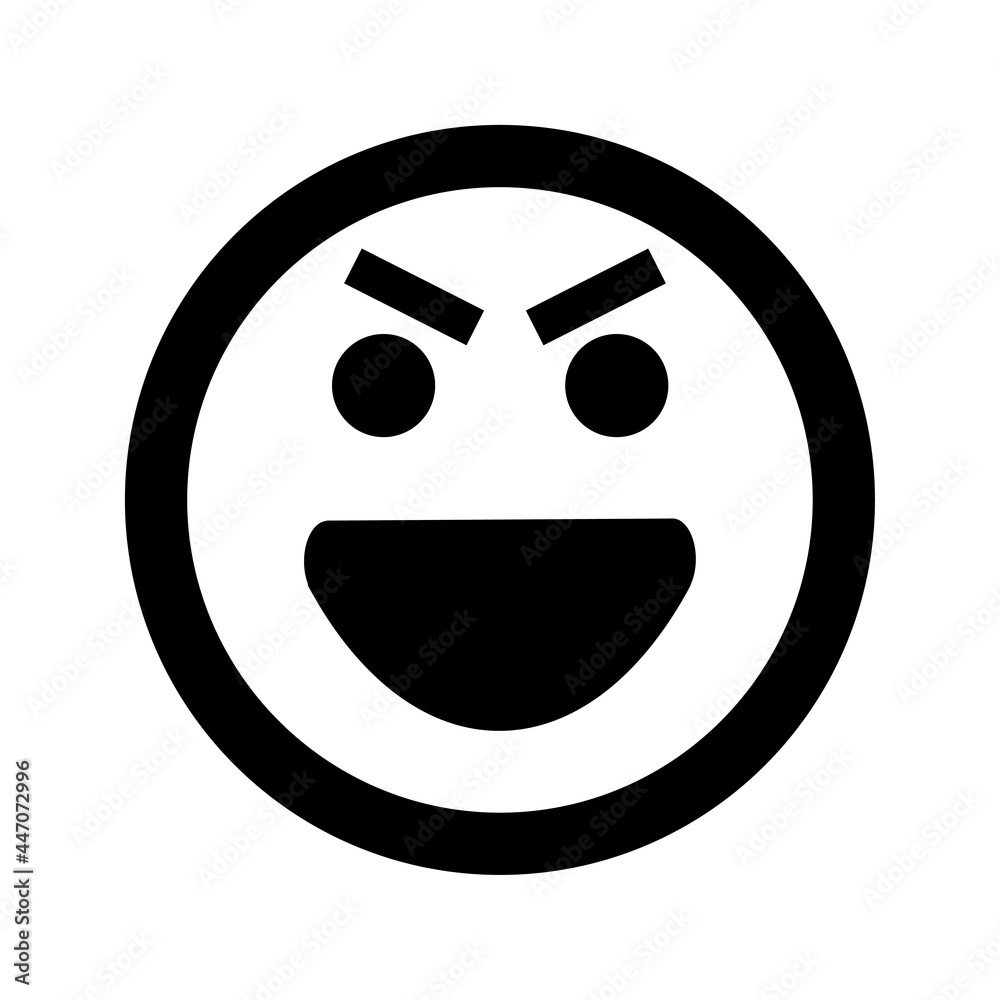 Cartoon angry  and evil smile face emoticon icon in flat style