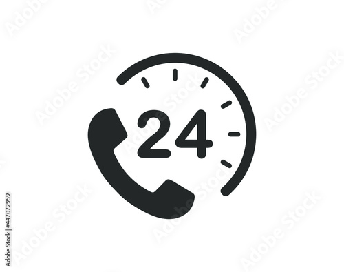 24/7 Service open 24 h hours a day and 7 days a week icon. Shop support logo symbol sign button. Vector illustrator image. Isolated on white background.