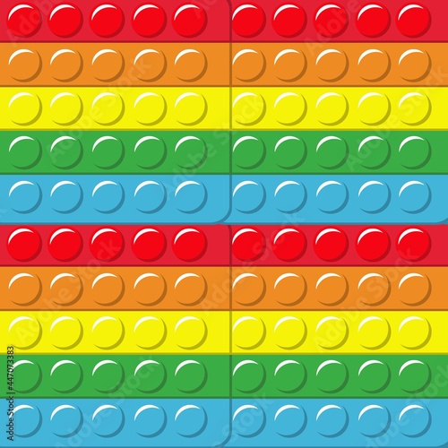 Pop it. Square colorful rainbow silicone antistress relaxation toy, kids trendy game, vector cartoon isolated popit. Decor textile, wrapping paper wallpaper vector print or fabric