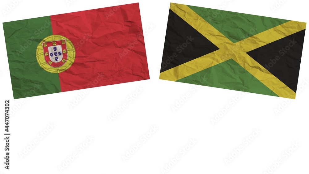 Fototapeta premium Jamaica and Portugal Flags Together Paper Texture Effect Illustration
