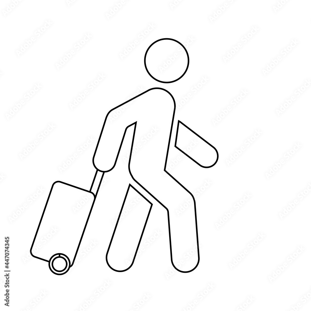 Walking man with luggage icon People in motion active lifestyle sign Walking man with luggage icon People in motion active lifestyle sign