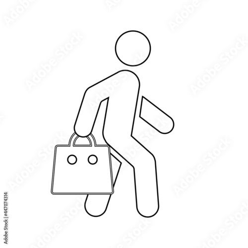 Walking man with shopping bag icon People in motion active lifestyle sign