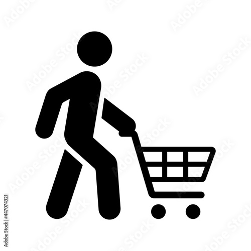 Walking man with shopping cart icon People in motion active lifestyle sign