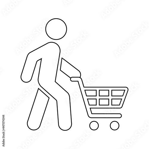 Walking man with shopping cart icon People in motion active lifestyle sign