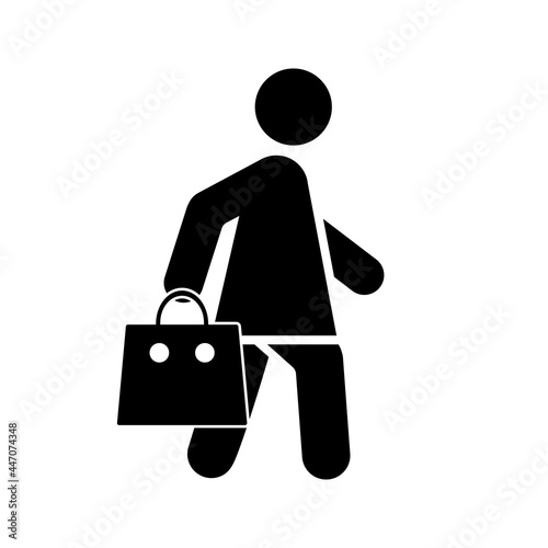 Walking woman with shopping bag icon People in motion active lifestyle sign
