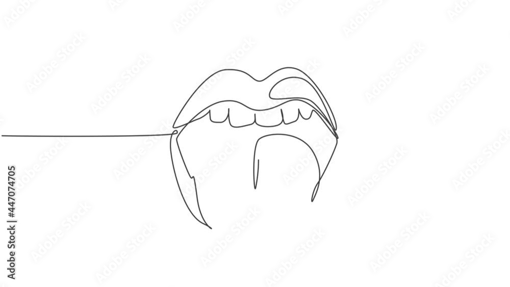 Animated self drawing of one continuous line draw old retro classic iconic logo lips and tongue from 80s era. Vintage icon item concept. Full length single line animation illustration. Animated self drawing of one continuous line draw old retro classic iconic logo lips and tongue from 80s era. Vintage icon item concept. Full length single line animation illustration.