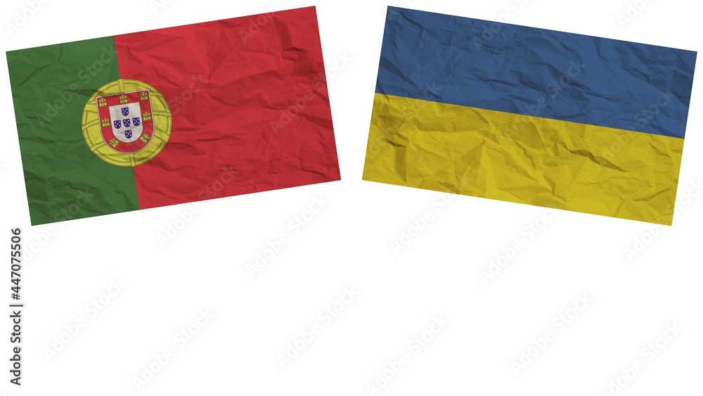 Fototapeta premium Ukraine and Portugal Flags Together Paper Texture Effect Illustration