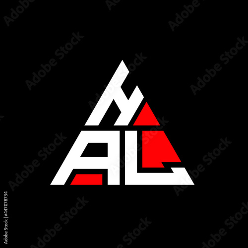 HAL triangle letter logo design with triangle shape. HAL triangle logo design monogram. HAL triangle vector logo template with red color. HAL triangular logo Simple, Elegant, and Luxurious Logo. HAL 